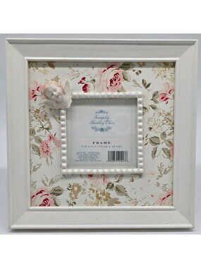 Simply Shabby Chic White 4"x4" Photo Frame With Floral Background & Angel Accent